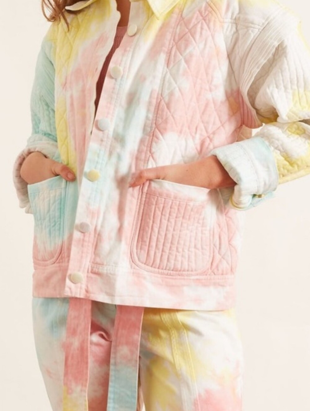 EUC LoveShackFancy Adelade Jacket in Rainbow Radial Tie Dye